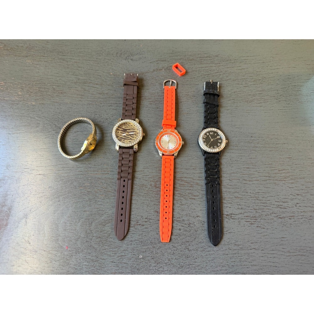 Lot of 4 Fashion Watches Geneva Platinum Orange Black Brown Gold Tone Untested